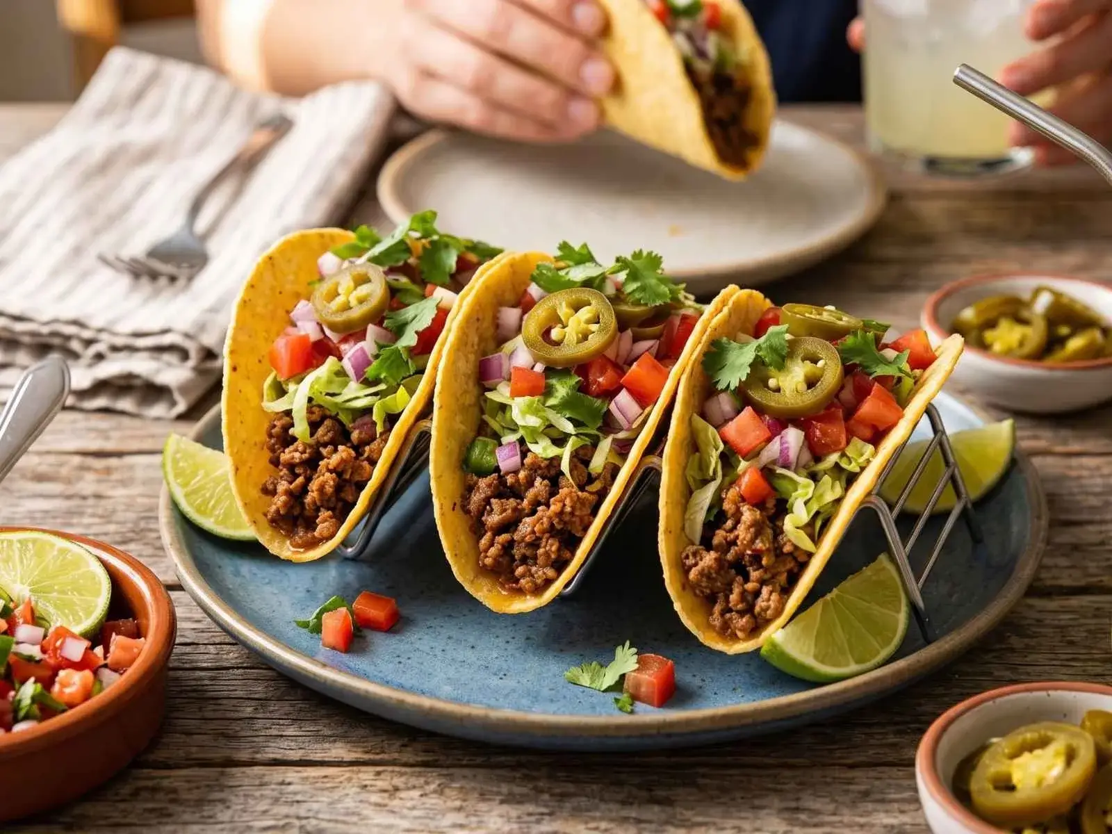 Easy lactose-free beef tacos with seasoned ground beef and fresh toppings