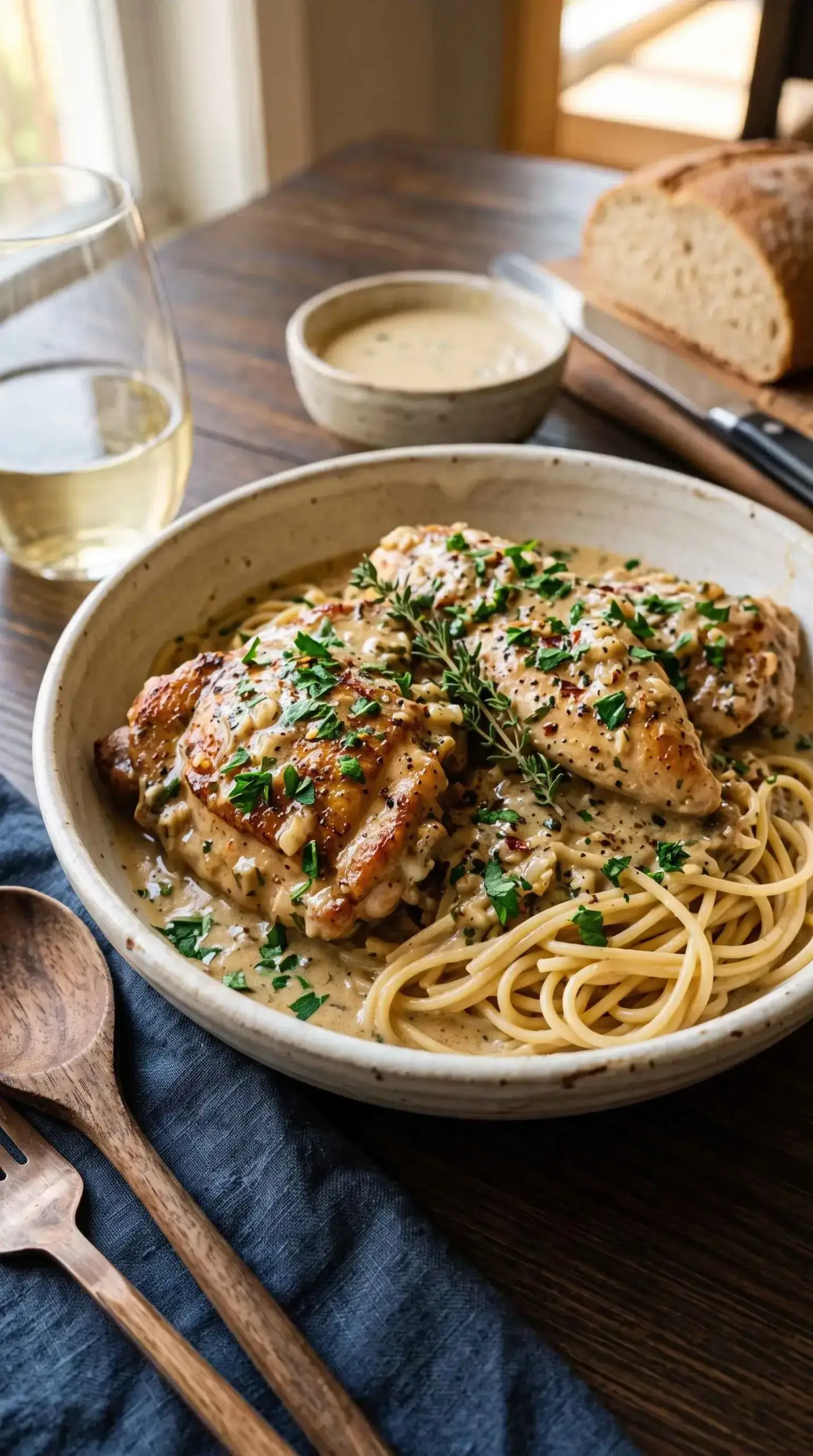 Creamy garlic chicken lactose-free recipe served with rice