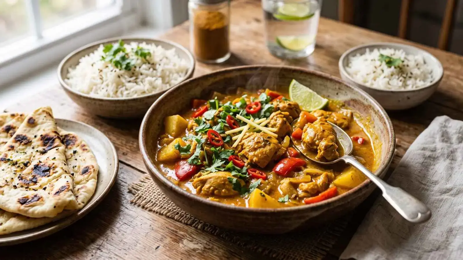 Lactose-free chicken curry with coconut milk and fresh cilantro